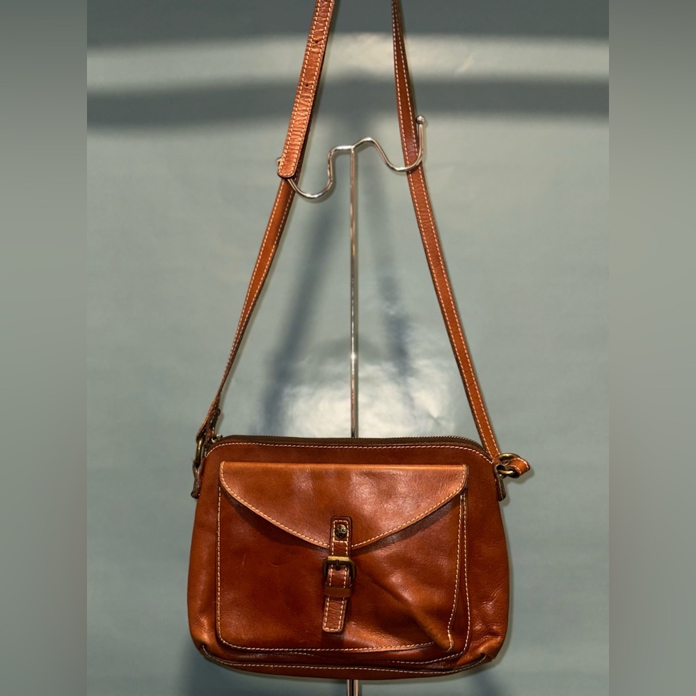 Patricia Nash Torri Tooled Brown Italian Leather Crossbody Bag.